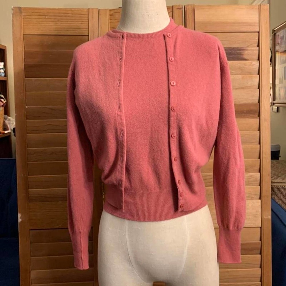 Vintage 50s/60s Pink Knit Cardigan Set Wool Hawico XS